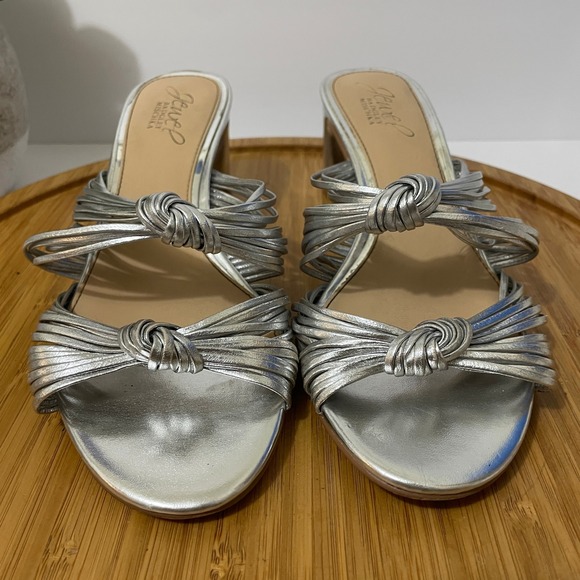 Jewel Badgley Mischka Mia Silver Sandal Women’s 6 Metallic Leather Formal Heel - Picture 3 of 8